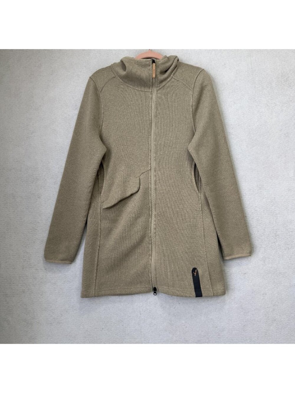 Indyeva Jacket Womens Medium Beige Polartec Fleece Hooded Longline Full Zip